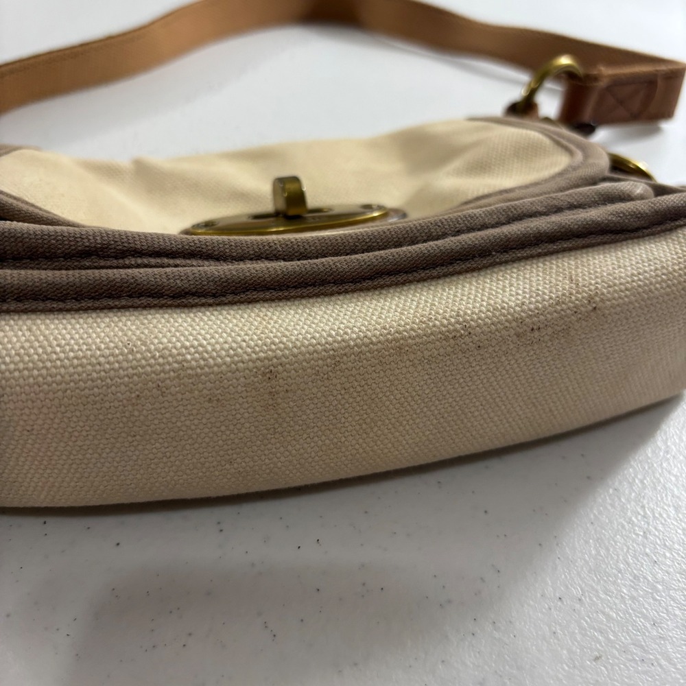 Fossil Long Live Vintage Issue 54 Canvas Crossbody Bag Cream Brown Messenger - Picture 4 of 16